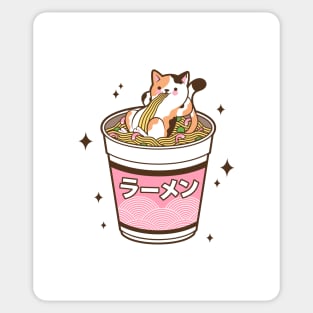 Adorable Japanese Cat Eating Ramen in a Cup, Japan Anime Style Sticker